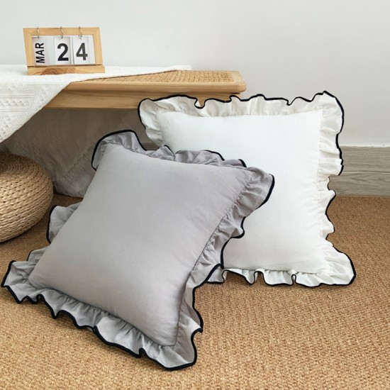 Ins style pure cotton ruffled decorative pillow covers, princess-style Korean large lace square cushions