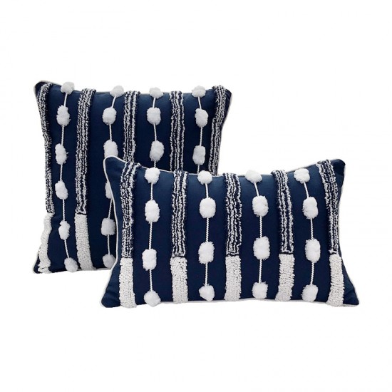 Home pillow sets with polyester-cotton yarn-dyed velvet, pompoms, and tie-stitching, PU leather, and tassel tassels for living rooms.
