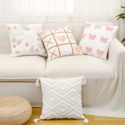 Cross-border ins Nordic embroidered bow and flower sofa pillows, tufted girly heart cushions for home decor