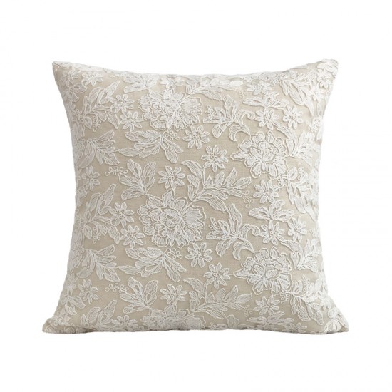 French light luxury lace large flower pillow, ins cotton and linen floral sofa cushion cover, classic and elegant 3D embroidery