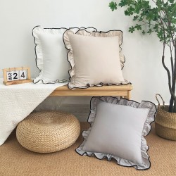 Ins style pure cotton ruffled decorative pillow covers, princess-style Korean large lace square cushions