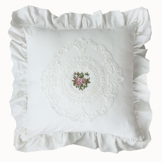 French lace pillow, all-cotton white ins square lumbar pillow, American sofa bedroom backrest cushion
