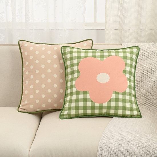 Nordic ins fresh polka dot plaid floral pillow with core, living room sofa, cotton and linen cushion, model room cushions.