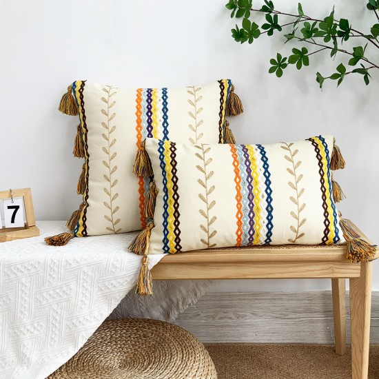 Ins Bohemian pillow covers, tufted lumbar support for living rooms, sofas, and retro solid color cushion covers.