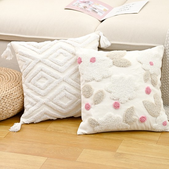 Cross-border ins Nordic embroidered bow and flower sofa pillows, tufted girly heart cushions for home decor
