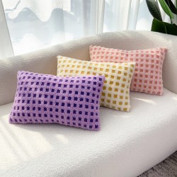 Nordic ins style 3D checkerboard lambskin cushions for living room sofas and offices, lumbar support pillow covers
