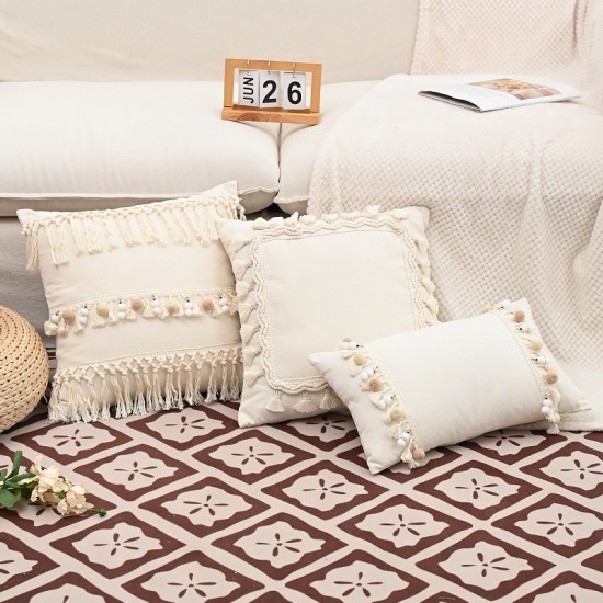 Bohemian vintage handmade tassel pillowcases, living room sofa lumbar support pillows, bed cushions, office lumbar support pillows