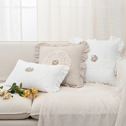French lace pillow, all-cotton white ins square lumbar pillow, American sofa bedroom backrest cushion