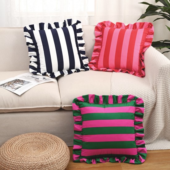 Cross-border ins Korean striped Dutch velvet ruffled skirt pillow, home fabric American sofa decorative pillow cover