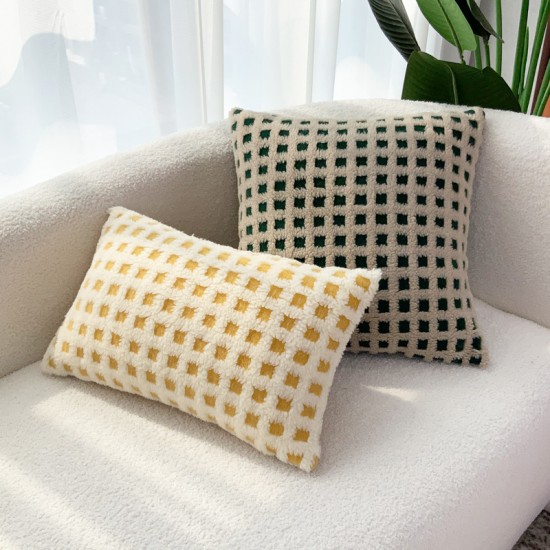 Nordic ins style 3D checkerboard lambskin cushions for living room sofas and offices, lumbar support pillow covers