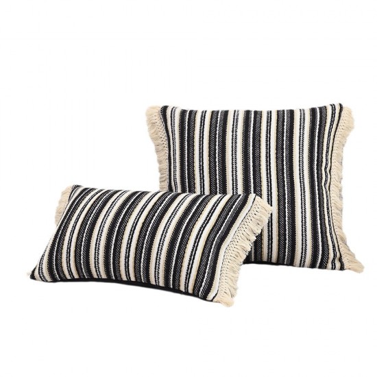 Nordic ins, sofa pillows, Chanel-style tassel pillows, Wabi-sabi-style, black and white long lumbar pillows for living rooms
