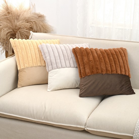 Cross-border Amazon ins faux rabbit fur solid color drawstring plush pillowcase, single-sided cushion, lumbar pillow.