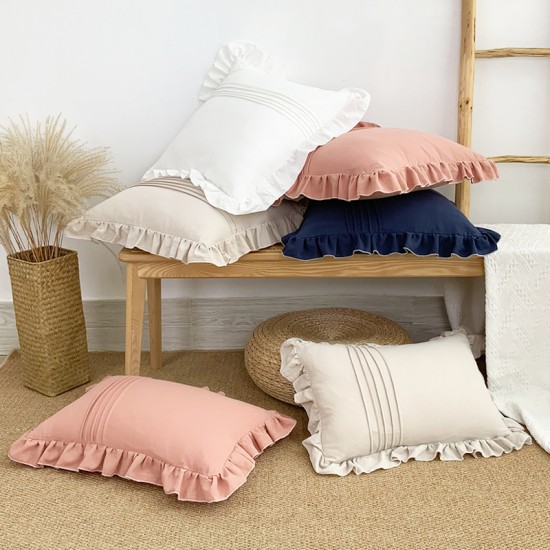 Cross-border Nordic ins rose jacquard Dutch velvet ruffled skirt pillow, American retro sofa decorative pillowcase
