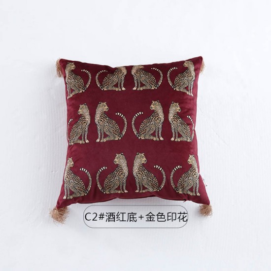 Nordic palace light luxury pillow cover Dutch velvet digital print with animal leopard tassels, sofa cushions, and throw pillows.