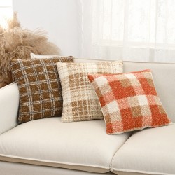 Cross-border British Nordic ins style bouclé two-tone plaid pillow, living room sofa and office lumbar support pillow cover