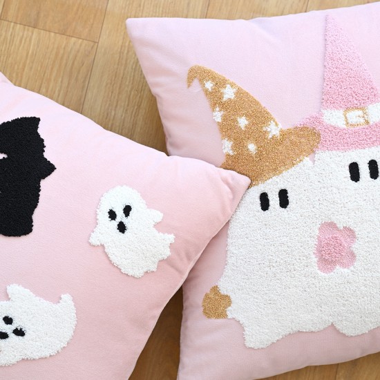 Cross-border Nordic ins hot-selling Halloween cute ghost embroidered lace cushion cover, home sofa decoration