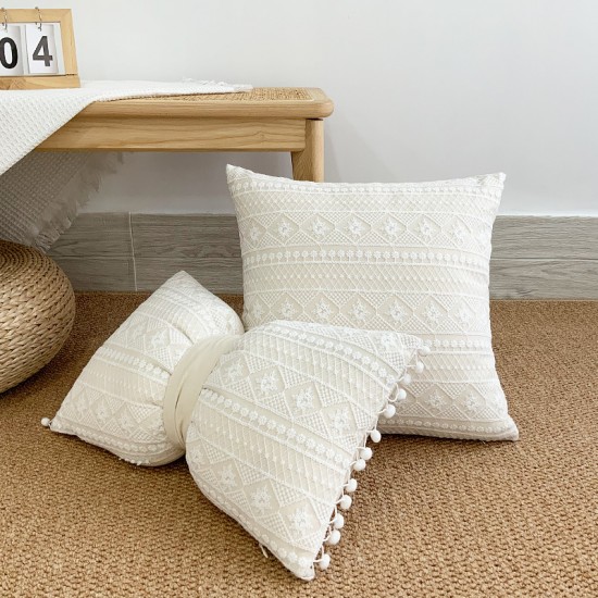 French light luxury mesh lace pillow, ins cotton and linen floral sofa cushion cover, dual-use bow lumbar pillow