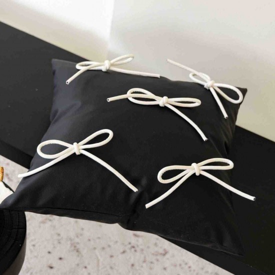 Black and white bow wabi-sabi modern minimalist luxury pillow, influencer homestay bedroom cushion, bay window sofa cushion cover