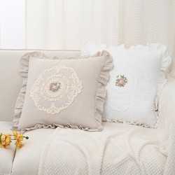 French lace pillow, all-cotton white ins square lumbar pillow, American sofa bedroom backrest cushion