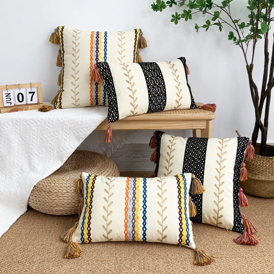 Ins Bohemian pillow covers, tufted lumbar support for living rooms, sofas, and retro solid color cushion covers.