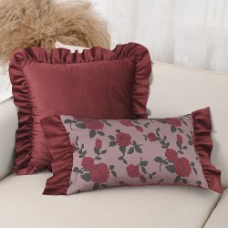 Cross-border Nordic ins gray embossed flower pillowcase (not including pillow core), light luxury jacquard pillow with lace on both sides