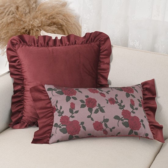 Cross-border Nordic ins gray embossed flower pillowcase (not including pillow core), light luxury jacquard pillow with lace on both sides