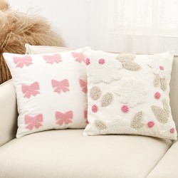 Cross-border ins Nordic embroidered bow and flower sofa pillows, tufted girly heart cushions for home decor