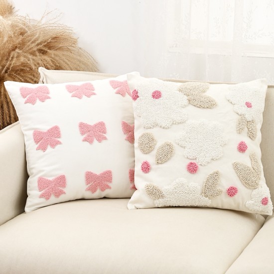 Cross-border ins Nordic embroidered bow and flower sofa pillows, tufted girly heart cushions for home decor