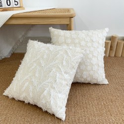 French luxury 3D lace embroidered pillow, ins cotton and linen embossed butterfly and feather, girly sofa cushion