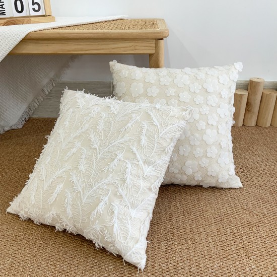 French luxury 3D lace embroidered pillow, ins cotton and linen embossed butterfly and feather, girly sofa cushion