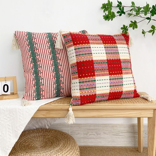 INS solid color saffron colored cotton and rowan flower throw pillowcases, handmade. Office sofa and chair lumbar pillows