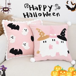 Cross-border Nordic ins hot-selling Halloween cute ghost embroidered lace cushion cover, home sofa decoration