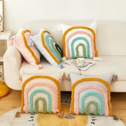 American retro handmade tassel pillowcase, living room sofa lumbar pillow, light luxury bed cushion, office lumbar support.