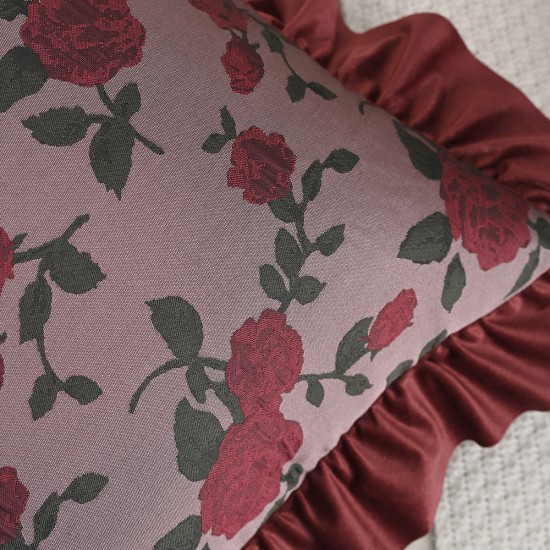 Cross-border Nordic ins gray embossed flower pillowcase (not including pillow core), light luxury jacquard pillow with lace on both sides
