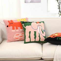 Nordic ins animal embroidery living room sofa cushion, cute model room headboard backrest pillow cover
