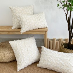 French luxury 3D lace embroidered pillow, ins cotton and linen embossed butterfly and feather, girly sofa cushion