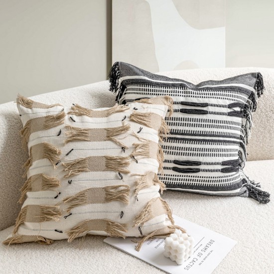 Nordic cotton and linen bohemian pillow, sofa, ins cream jacquard cushion cover, bedroom and homestay cushion