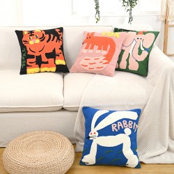 Nordic ins animal embroidery living room sofa cushion, cute model room headboard backrest pillow cover