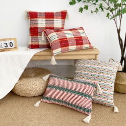 INS solid color saffron colored cotton and rowan flower throw pillowcases, handmade. Office sofa and chair lumbar pillows