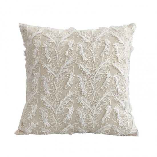 French luxury 3D lace embroidered pillow, ins cotton and linen embossed butterfly and feather, girly sofa cushion