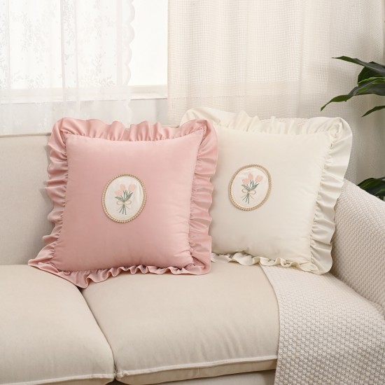 Cross-border Nordic ins retro tulip bouquet ruffled skirt pillow Home Decor: Sofa, Living Room, Bed
