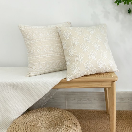 French light luxury mesh lace pillow, ins cotton and linen floral sofa cushion cover, dual-use bow lumbar pillow