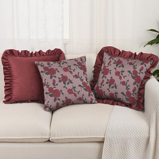 Cross-border Nordic ins gray embossed flower pillowcase (not including pillow core), light luxury jacquard pillow with lace on both sides