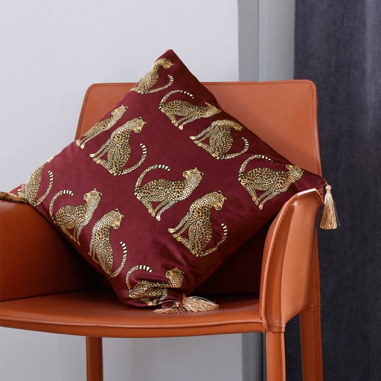 Nordic palace light luxury pillow cover Dutch velvet digital print with animal leopard tassels, sofa cushions, and throw pillows.