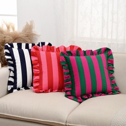 Cross-border ins Korean striped Dutch velvet ruffled skirt pillow, home fabric American sofa decorative pillow cover