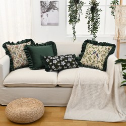 Nordic luxurious lace throw pillows, INSIZE cotton and linen floral sofa cushion covers, classic and elegant 3D embroidery