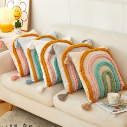 American retro handmade tassel pillowcase, living room sofa lumbar pillow, light luxury bed cushion, office lumbar support.