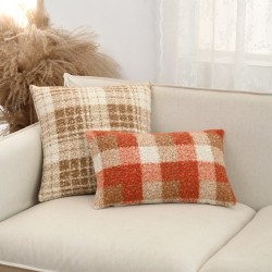 Cross-border British Nordic ins style bouclé two-tone plaid pillow, living room sofa and office lumbar support pillow cover