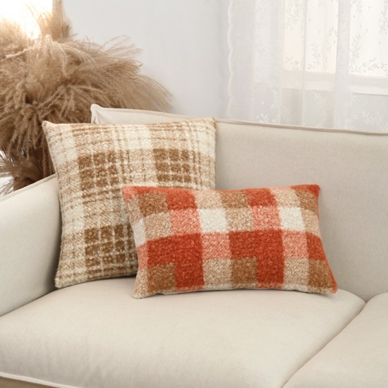 Cross-border British Nordic ins style bouclé two-tone plaid pillow, living room sofa and office lumbar support pillow cover