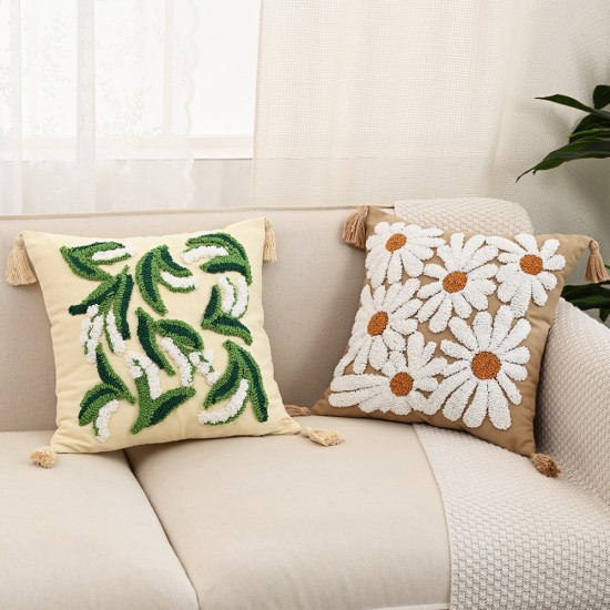 Nordic Instagram Chenille Leather Label Solid Color Pillowcase, B&B Hotel Cushion Cover, Living Room Sofa Bed and Bed Cushion